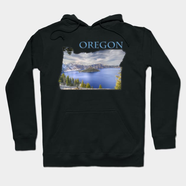 Oregon State Outline (Crater Lake & Wizard Island) Hoodie by gorff